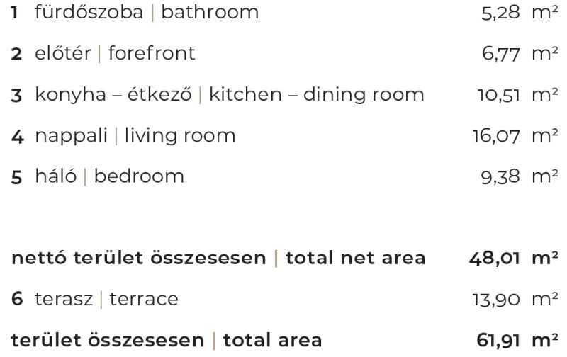B-fsz-1 új építésű lakás helyiségei